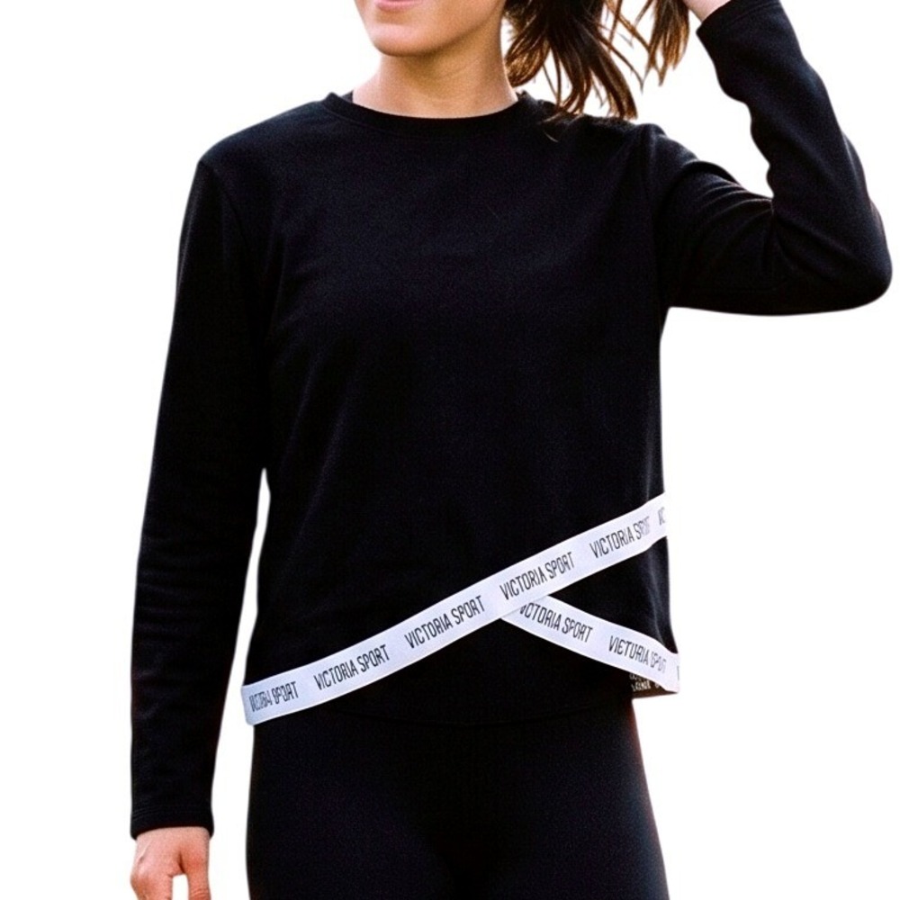 Victoria Sport‎ Criss Cross Hem Pullover Sweatshirt Black Logo Band Fleece